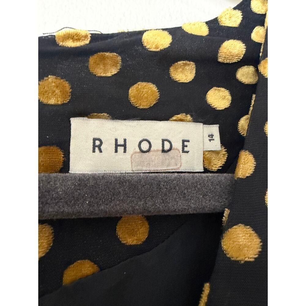 RHODE Dress Black Gold Polka Dot Fall Wedding Guest Cocktail Ruffle - Picture 3 of 13